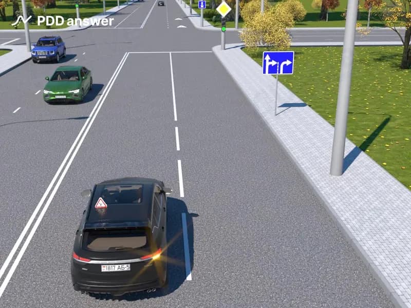 Необходимо ли в показанной ситуации лицу, сдающему квалификационный практический экзамен, для поворота направо перестроиться в крайнюю правую полосу движения?