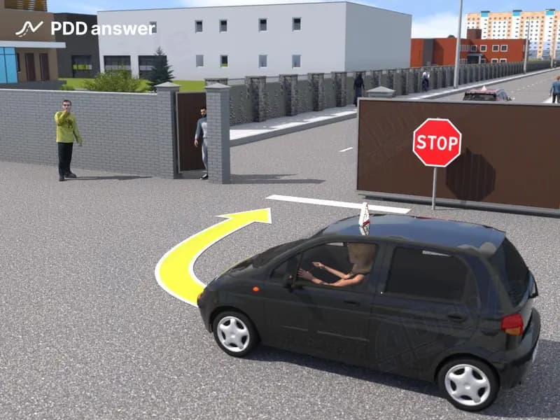 Разрешено ли лицу, сдающему квалификационный практический экзамен на право управления механическим транспортным средством, проехать безостановочно «стоп-линию», выезжая с автодрома на дорогу в показанной ситуации?