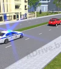 Требуется ли от водителя красного легкового автомобиля перестроиться в правую полосу движения при приближении транспортного средства оперативного назначения с включённым маячком синего цвета?