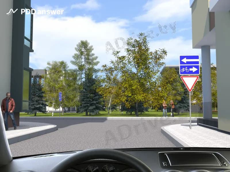 В каких направлениях Вам, управляя легковым автомобилем, разрешено продолжить движение в показанной обстановке?