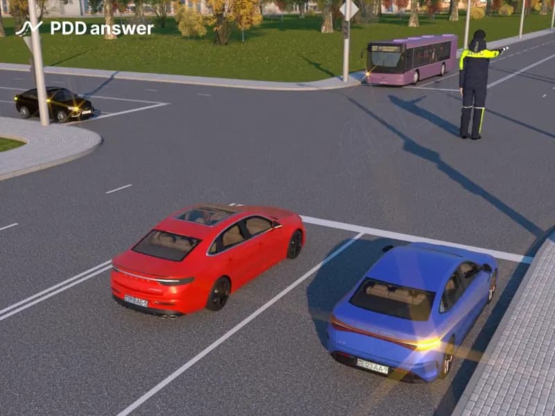 Каким транспортным средствам разрешено продолжить движение в показанной ситуации?