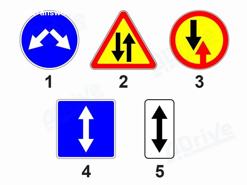 Какой из показанных на рисунке дорожных знаков информирует водителей о приближении к началу участка дороги (проезжей части дороги) со встречным движением после участка дороги с односторонним движением?