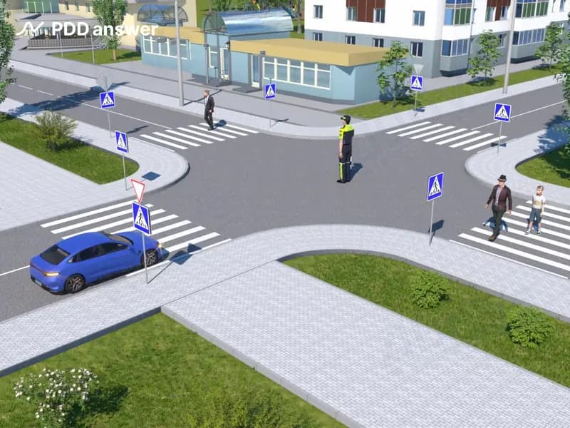 Разрешается ли водителю легкового автомобиля повернуть направо в показанной обстановке?