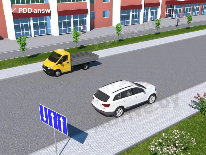 Нарушил ли Правила дорожного движения водитель белого автомобиля, совершив остановку напротив стоящего на противоположной стороне дороги грузового автомобиля в показанной ситуации?