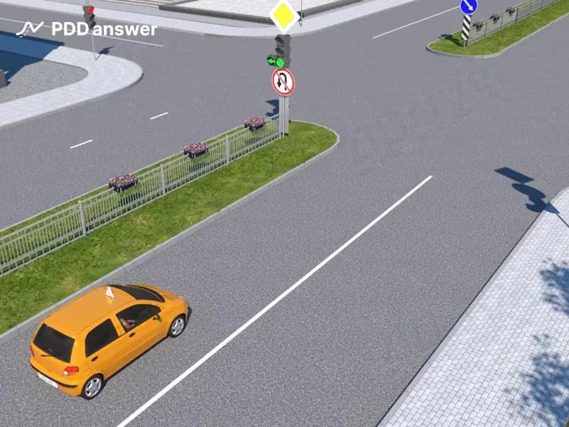 Лицо, обучающее управлению автомобилем, подаёт команду: «Развернитесь на ближайшем обозначенном перекрёстке». При подъезде к перекрёстку Вы замечаете, что установлен дорожный знак «3.19 Разворот запрещён». Как следует в такой ситуации поступить?