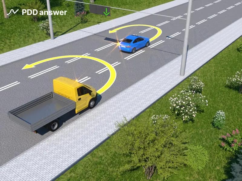 Водитель какого автомобиля нарушил Правила дорожного движения, совершая разворот на показанном участке дороги?