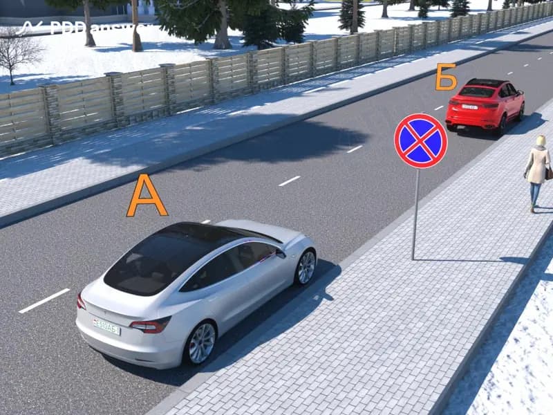 Кто из водителей легковых автомобилей в показанной ситуации нарушил Правила дорожного движения, поставив свой автомобиль на стоянку?