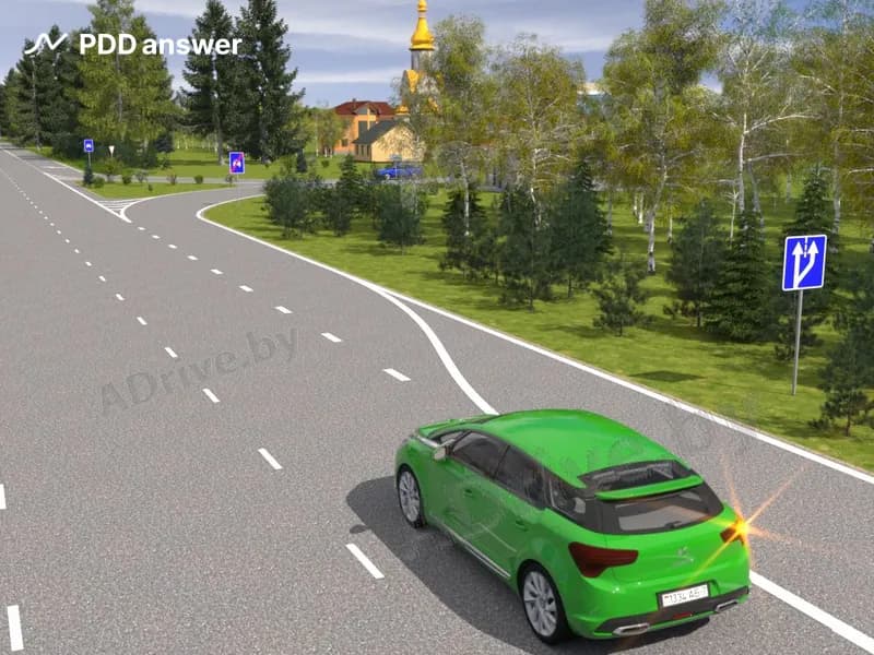 Как в соответствии с Правилами дорожного движения водитель зелёного автомобиля должен осуществить поворот направо?