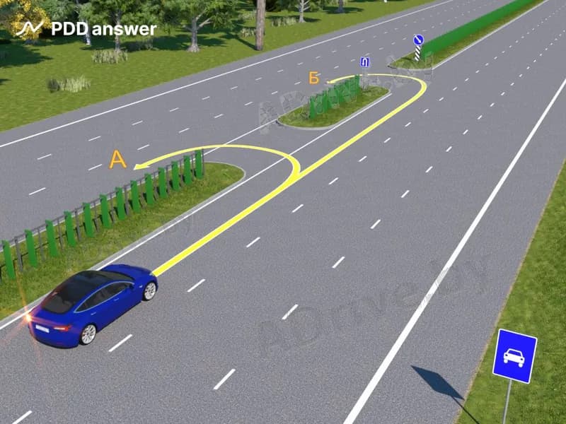 По какой траектории разрешено развернуться водителю синего легкового автомобиля?