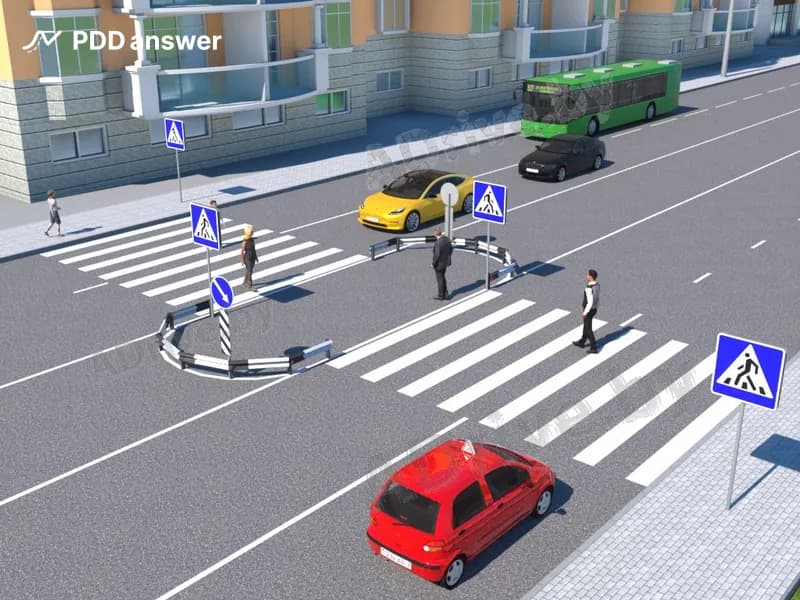 Является ли показанный участок разделительной зоны, ограниченный сплошной линией горизонтальной разметки, через который проходит пешеходный переход, островком безопасности?