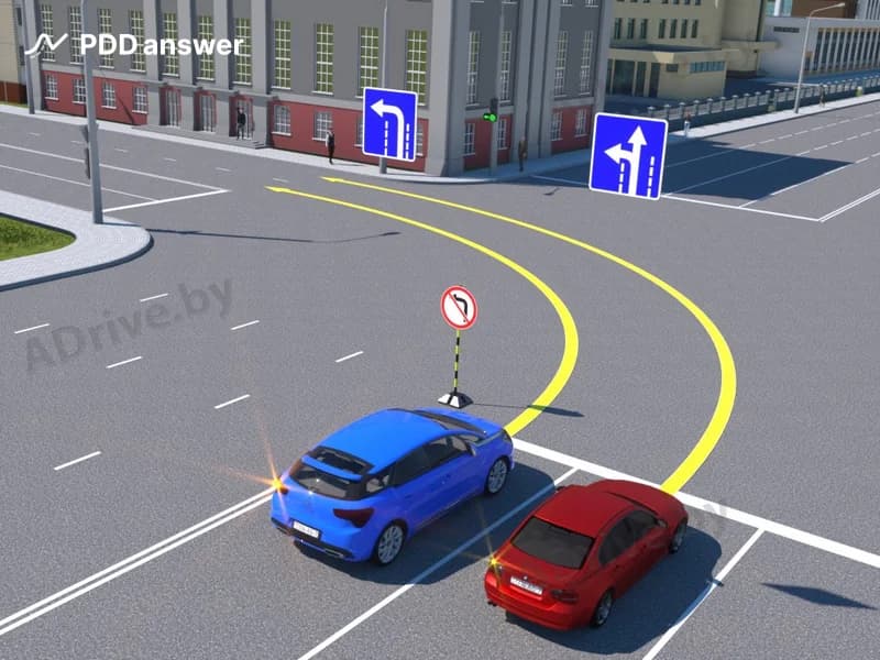 Кто из водителей в показанной ситуации выполняет манёвр, нарушая Правила дорожного движения?