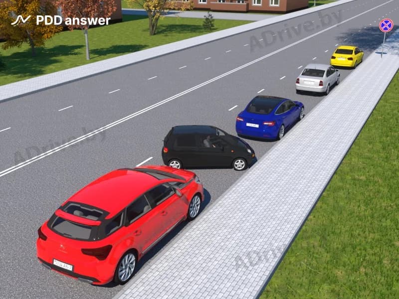 Нарушил ли Правила дорожного движения водитель чёрного легкового автомобиля, остановившись показанным способом для высадки пассажира?