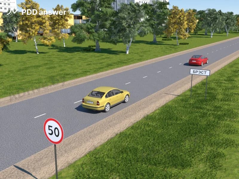 Скорость обоих автомобилей в показанной ситуации составляет 60 км/ч. Кто из водителей в данный момент нарушает Правила дорожного движения?