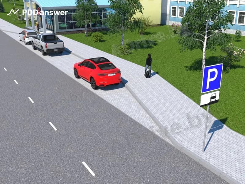 Водитель красного автомобиля совершил вынужденную остановку, вызванную технической неисправностью. Должен ли он в показанной ситуации включить аварийную световую сигнализацию и выставить знак аварийной остановки?