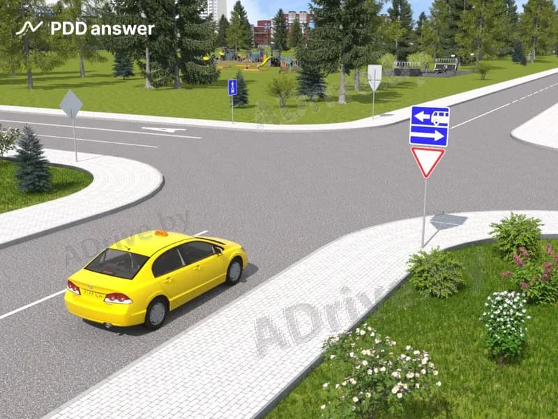 В каких направлениях разрешено продолжить движение водителю автомобиля-такси, приводимого в движение двигателем внутреннего сгорания?