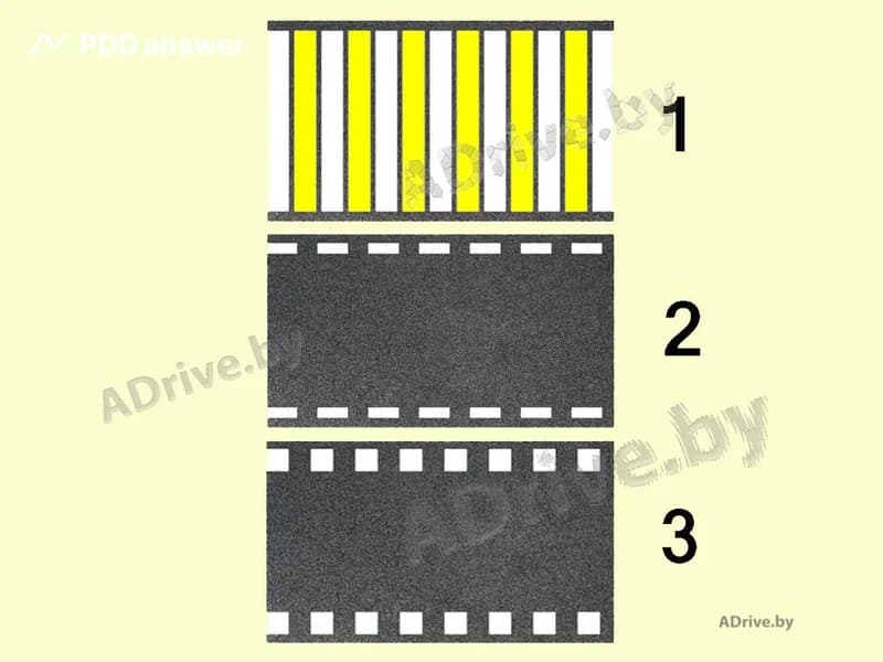 Какой из показанных видов дорожной разметки применяется для обозначения велосипедного переезда?