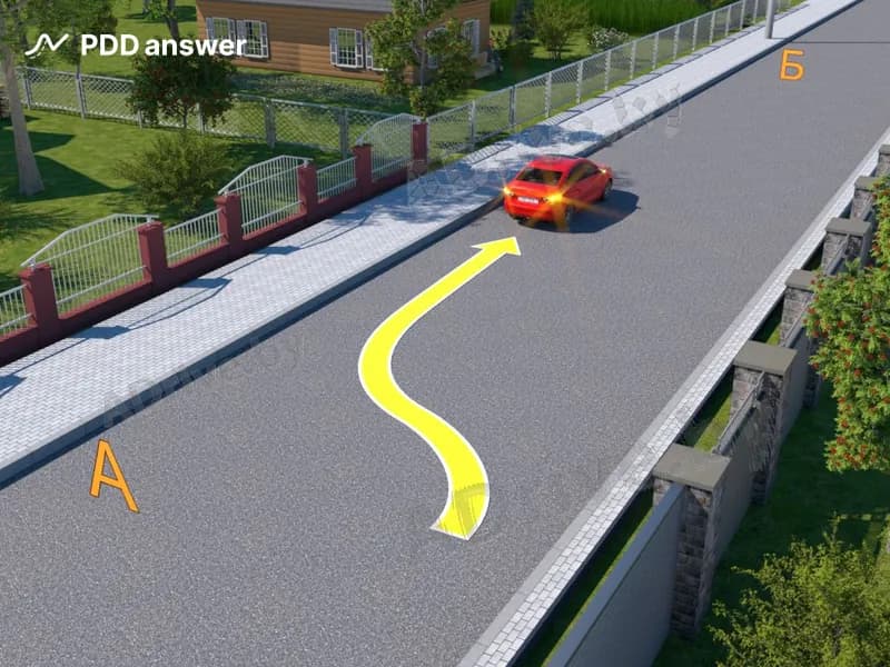 Водитель автомобиля совершил вынужденную остановку у левого края проезжей части дороги с двусторонним движением в населённом пункте. В какой из показанных точек он должен установить знак аварийной остановки?