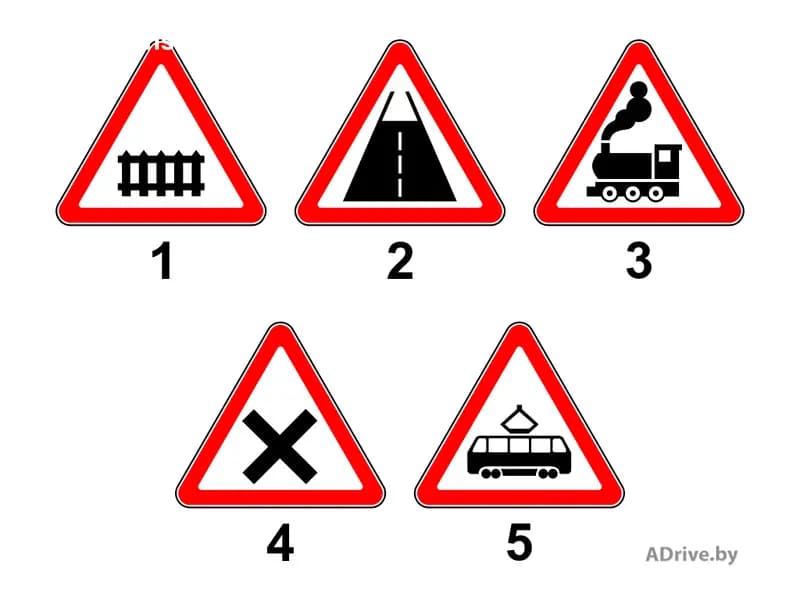 Какой из показанных дорожных знаков информирует водителя о приближении к железнодорожному переезду, не оборудованному шлагбаумом?