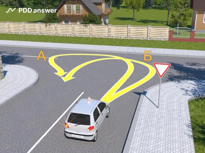 По какой из показанных траекторий разрешено выполнить разворот в показанной ситуации?