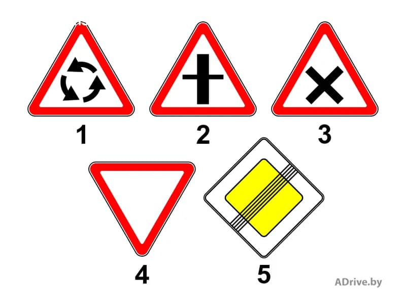 Какой из показанных на рисунке дорожных знаков обязывает водителя уступать дорогу транспортным средствам, движущимся по пересекаемой дороге?
