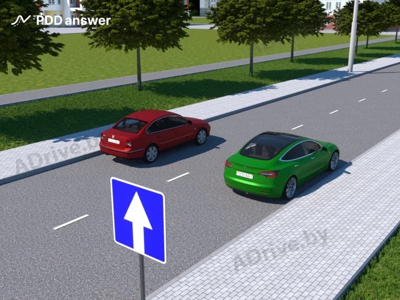 Нарушил ли Правила дорожного движения водитель зелёного автомобиля, совершив остановку напротив стоящего на противоположной стороне дороги красного автомобиля в показанной ситуации?