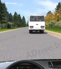 В каком случае Вы, управляя легковым автомобилем, не нарушите Правила дорожного движения, совершив обгон автобуса в показанной ситуации?