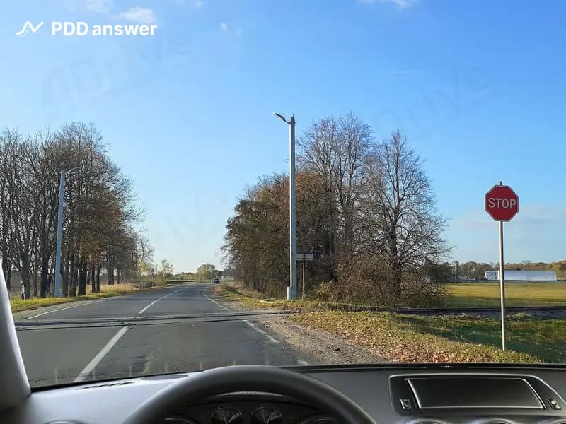 Должны ли Вы, управляя автомобилем, остановиться перед дорожным знаком «2.5 Движение без остановки запрещено», если в пределах видимости к железнодорожному переезду приближается железнодорожное транспортное средство?