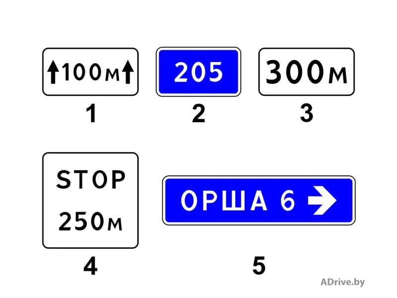 Какие из показанных на рисунке дорожных знаков называются «Расстояние до объекта»?