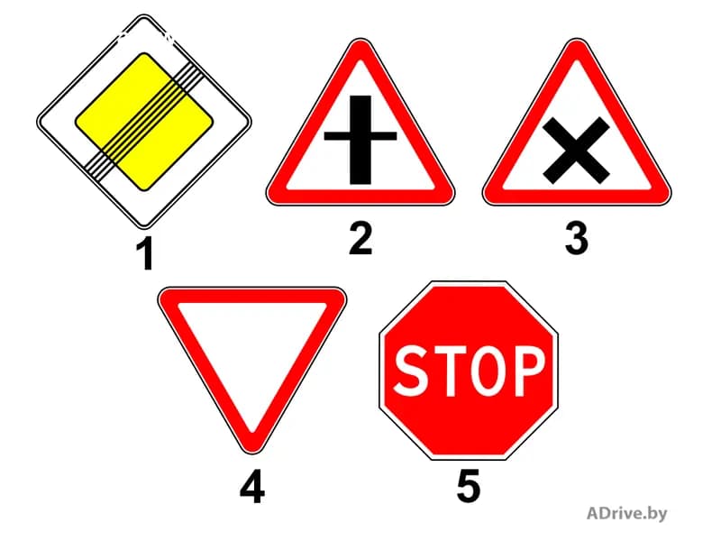 Какие из показанных на рисунке дорожных знаков обязывают водителя уступать дорогу транспортным средствам, движущимся по пересекаемой дороге?