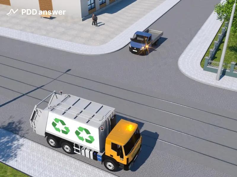 Разрешено ли водителю грузового автомобиля с технически допустимой общей массой не более 3.5 тонны в показанной ситуации повернуть налево на трамвайный путь попутного направления?