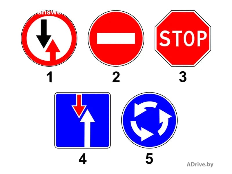 Какие из показанных на рисунке дорожных знаков относятся к группе знаков приоритета?