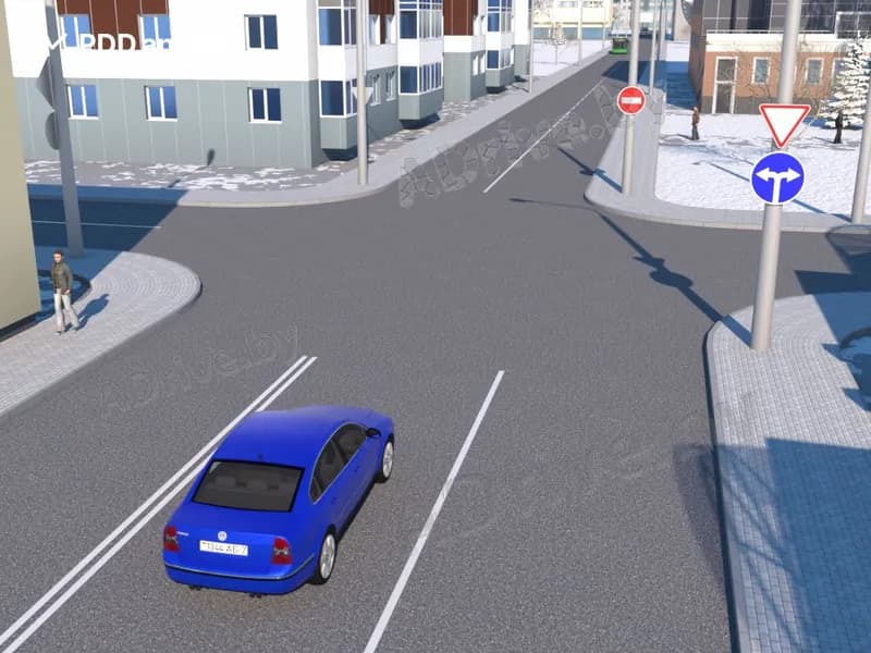 В каком направлении разрешено продолжить движение водителю синего легкового автомобиля?