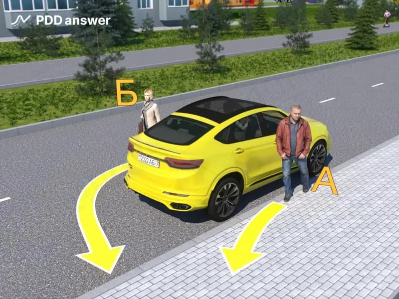 Кто из пассажиров в показанной ситуации правильно осуществляет высадку из автомобиля?