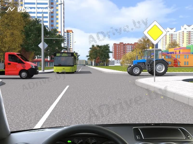 Как Вы должны поступить в показанной ситуации, поворачивая налево на перекрёстке?