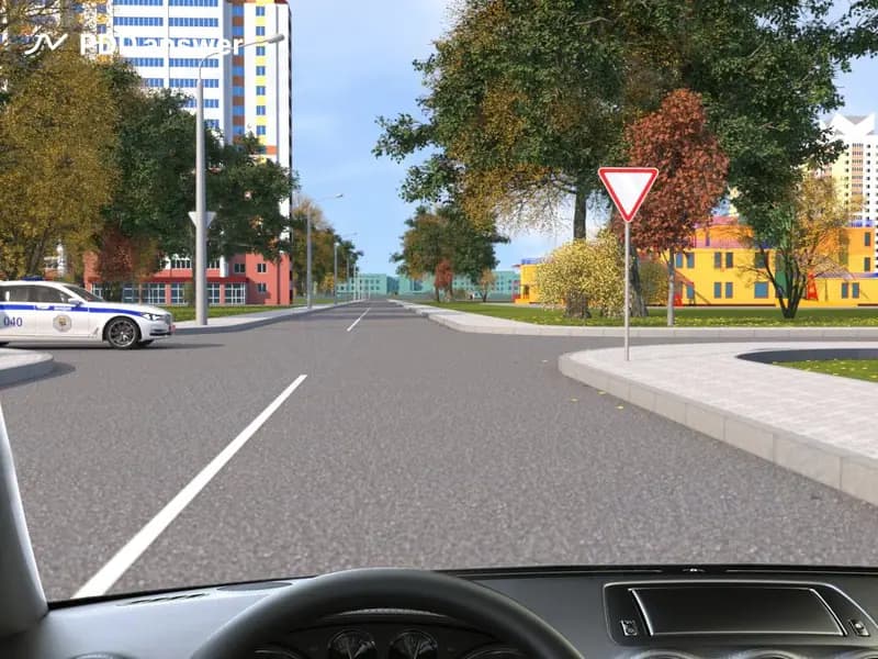 Как Вы должны поступить в показанной ситуации, намереваясь продолжить движение прямо?