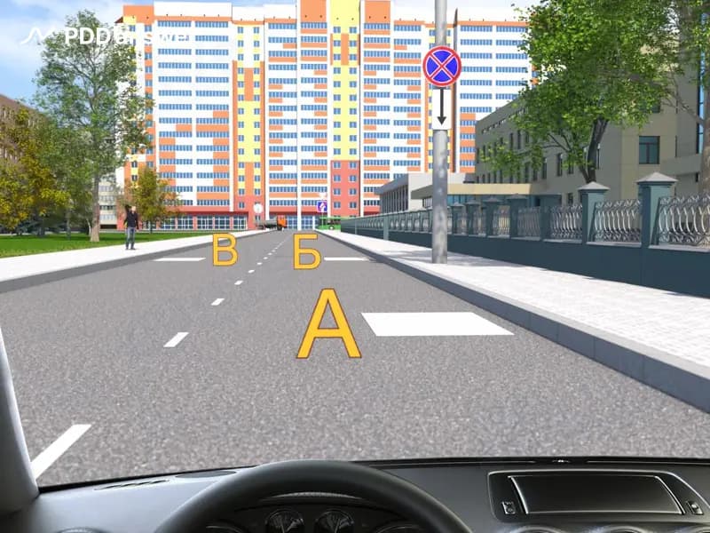 В каких местах из перечисленных Вам, управляя легковым автомобилем, разрешено остановиться в населённом пункте на дороге с односторонним движением?