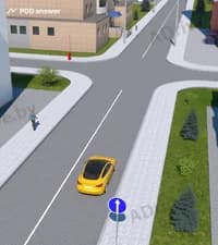 Разрешается ли водителю жёлтого легкового автомобиля повернуть на дворовую территорию после проезда показанного на рисунке дорожного знака, установленного за предыдущим перекрёстком?