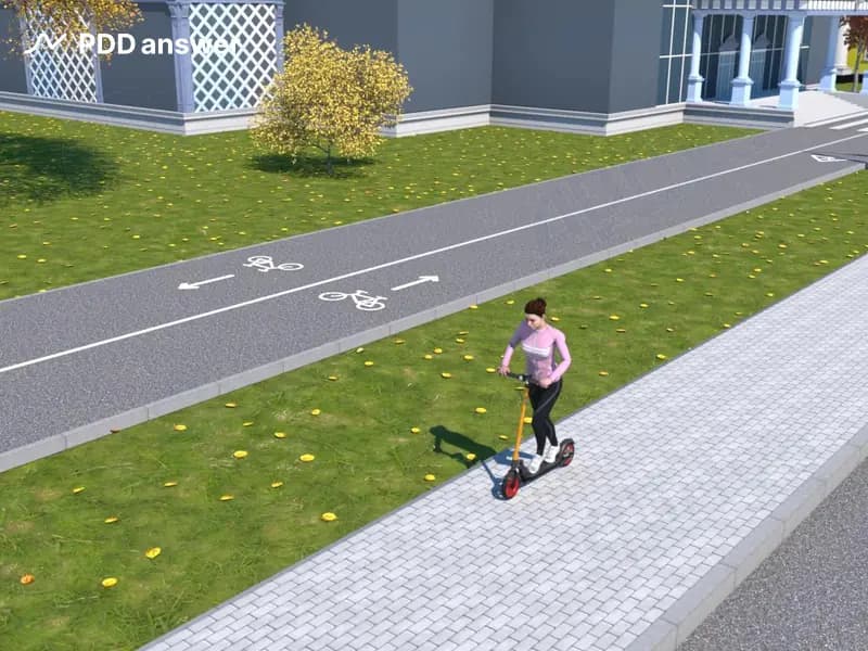 Правильно ли водитель средства персональной мобильности осуществляет движение по дороге в показанной ситуации?