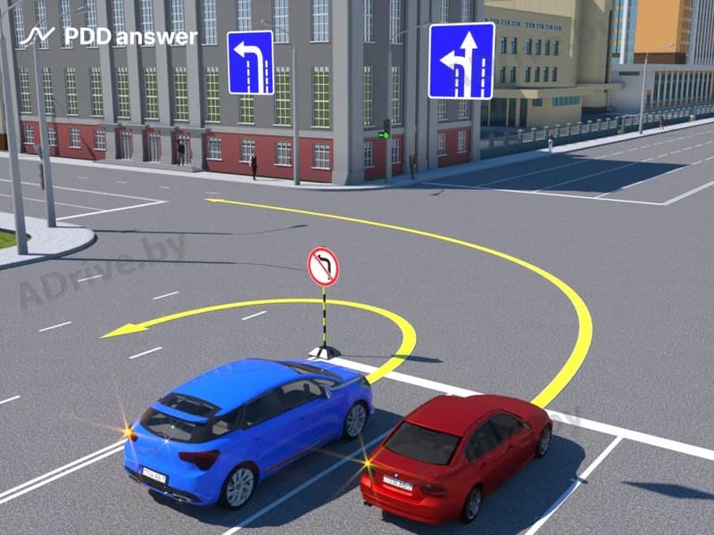 Кто из водителей в показанной ситуации выполняет манёвр, не нарушая Правила дорожного движения?