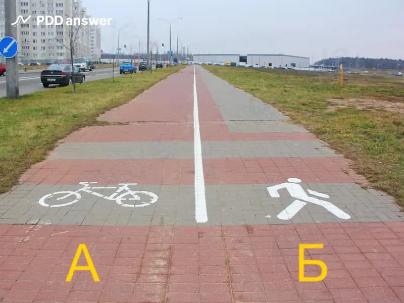 По какому из показанных элементов дороги следует двигаться водителю средства персональной мобильности?