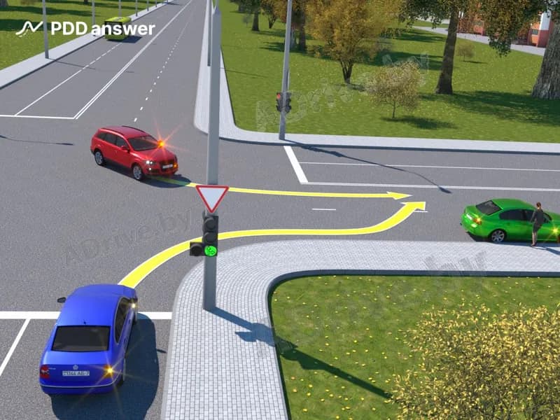 Кто из водителей при движении по показанным траекториям обязан уступить дорогу?