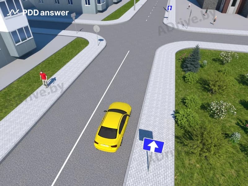 Разрешено ли водителю жёлтого автомобиля повернуть налево на ближайшем перекрёстке из занимаемой полосы движения?