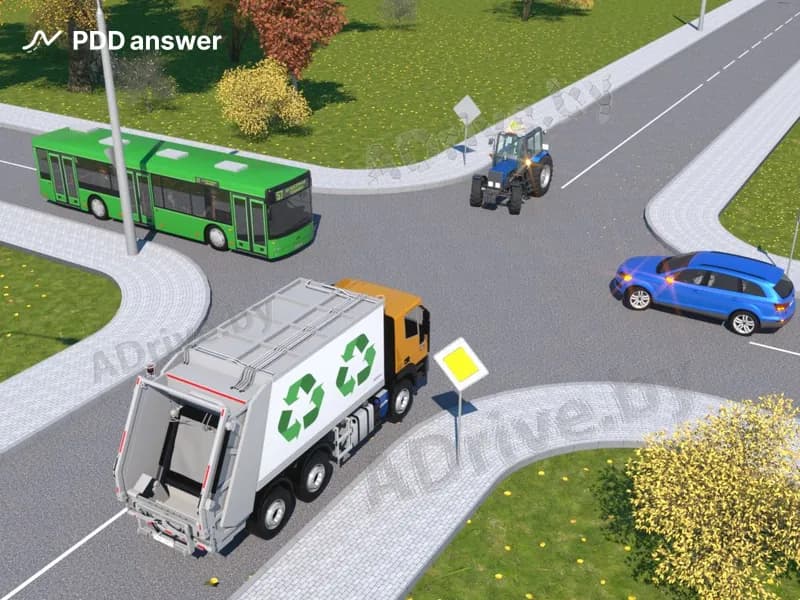 В какой последовательности должны проехать перекрёсток транспортные средства в показанной ситуации?