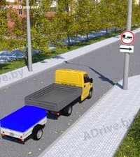 Разрешается ли водителю грузового автомобиля с технически допустимой общей массой до 3.5 тонны при движении с прицепом повернуть направо в показанной ситуации?
