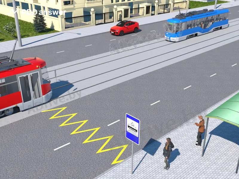 Где разрешено ожидать трамвай при отсутствии посадочной площадки?