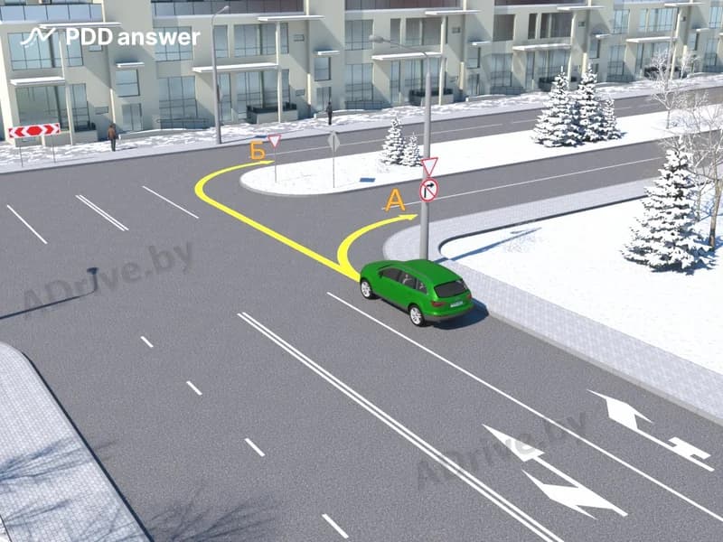 В каких направлениях разрешено продолжить движение водителю зелёного автомобиля?