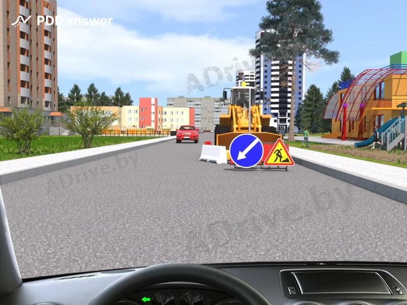 Как Вам необходимо поступить в показанной ситуации при объезде препятствия для дорожного движения?