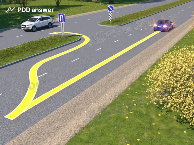 Водитель «проскочил» место для разворота. Разрешено ли ему, двигаясь по показанной траектории, выполнить разворот, если показанная дорога не является ни автомагистралью, ни дорогой для автомобилей?