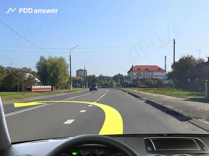 Разрешено ли Вам выполнить разворот показанным образом, если ширина проезжей части дороги позволяет Вам выполнить разворот из крайней левой полосы движения?