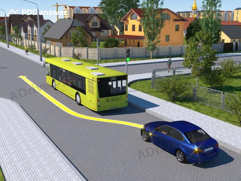 Разрешается ли выполнить обгон водителю синего автомобиля на перекрёстке, изображённом на рисунке?